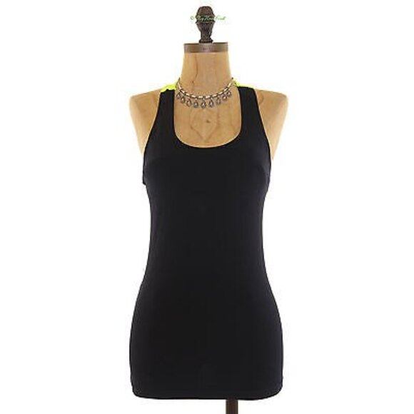 Caelum Skylar Nordstrom Tank Top Size M Shelf Bra T-Back Black Lime EUC B76 - Picture 3 of 5